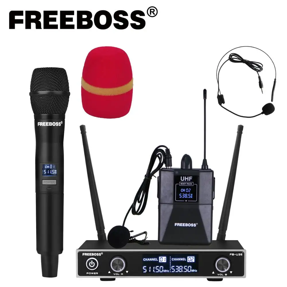Freeboss FB-U35H Dual Way UHF Fixed Frequency Wireless Microphone System with Handheld + Lapel + Headset for Karaoke Microphone
Freeboss FB-U35H Dual Way UHF Fixed Frequency Wireless Microphone System with Handheld + Lapel + Headset for Karaoke Microphone