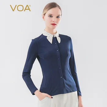 VOA Silk 33mm Double-sided Knitted Wind Collar Open Line Decoration Single-Breasted Long Sleeve Shirt Female B9508
VOA Silk 33mm Double-sided Knitted Wind Collar Open Line Decoration Single-Breasted Long Sleeve Shirt Female B9508