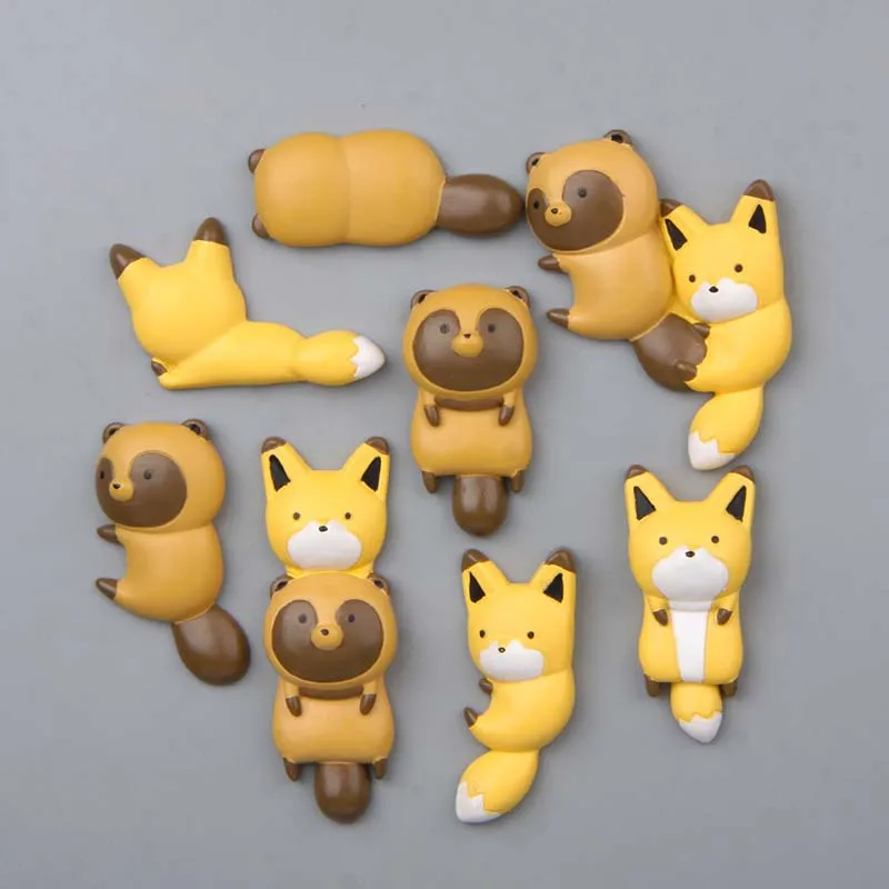 

8Pcs/Lot Japanese Fox Raccoon Model Figures Toys Fridge Magnets Creative Figurines Refrigerator Pastes Home Decor Kids Gifts