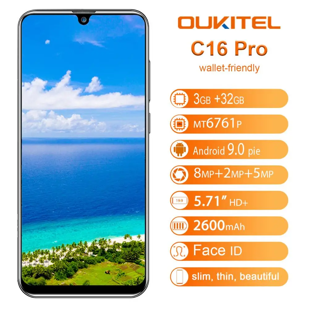 OUKITEL C16 Pro смартфон 3 Гб ОЗУ 32 ПЗУ 5 71 дюйма 4G LTE 2600 мАч Распознавание отпечатков