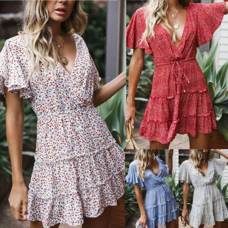 Women Short Sleeve Wrap Boho Floral Mini Dress Summer Sundress Holiday Dress Ruffle Bikini Cover Up Beach Dress 2019
Women Short Sleeve Wrap Boho Floral Mini Dress Summer Sundress Holiday Dress Ruffle Bikini Cover Up Beach Dress 2019