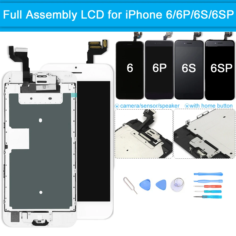 Full set screen For iPhone 6 6G 6S 6 plus Screen LCD Replacement Display, Complete With Home Button Front Camera Speaker
Full set screen For iPhone 6 6G 6S 6 plus Screen LCD Replacement Display, Complete With Home Button Front Camera Speaker