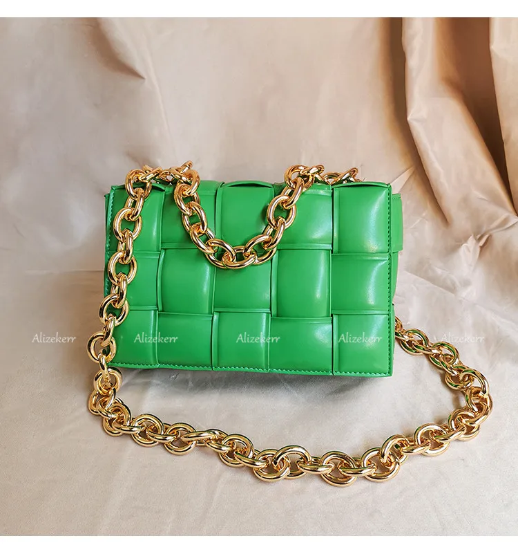 Metal Chain Avocado Green Shoulder Bag Women 2020 New Designer Woven Small Square Crossbody Bag Female Fashion Purse Top Quality Metal Chain Avocado Green Shoulder Bag Women 2020 New Designer Woven Small Square Crossbody Bag Female Fashion Purse Top Quality