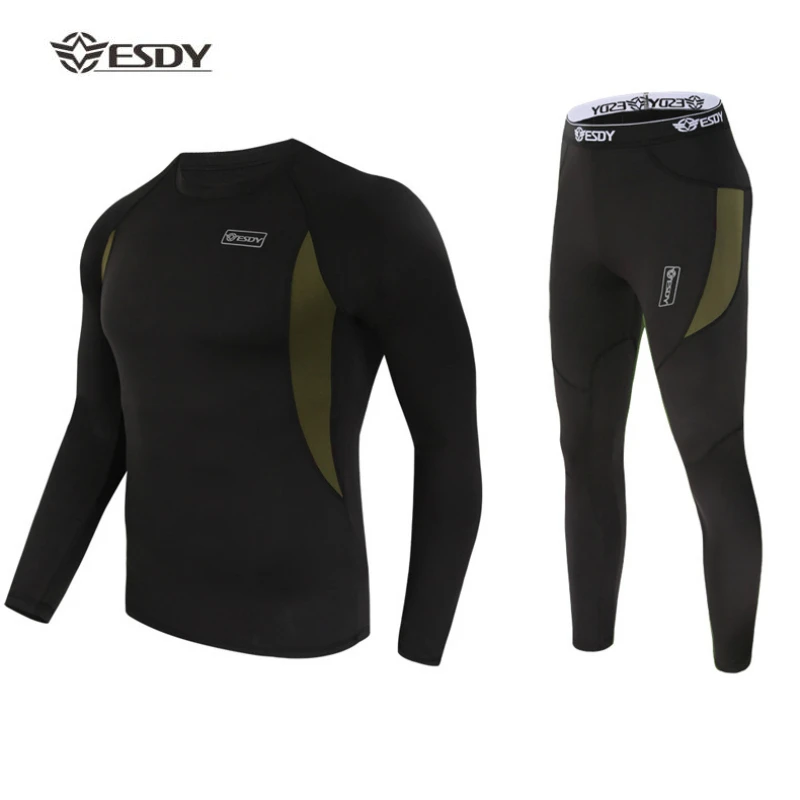 

Thermal Underwear Outdoor Winter Sports Trainning Exercise Sets Fleece Suits Running Quick Drying Warm Underwear Men Clothing