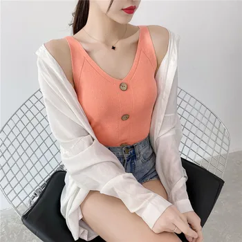 COIGARSAM 4XL Plus Size Knitting Shirt Womens tops New Spaghetti Strap V-Neck Women shirts Orange Green Black 6814
COIGARSAM 4XL Plus Size Knitting Shirt Womens tops New Spaghetti Strap V-Neck Women shirts Orange Green Black 6814