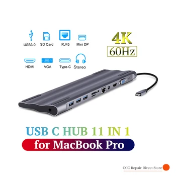 USB C HUB 11 IN 1 for MacBook Pro Type C to HDMI VGA Mini DP RJ45 PD USB 3.0 3.5mm Jack TF SD Card Slot Mulitple USB C Splitter 
USB C HUB 11 IN 1 for MacBook Pro Type C to HDMI VGA Mini DP RJ45 PD USB 3.0 3.5mm Jack TF SD Card Slot Mulitple USB C Splitter