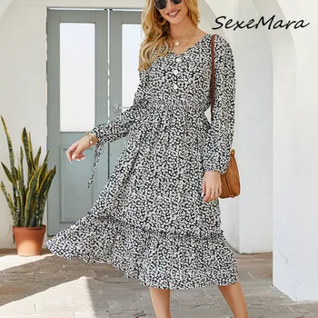 2020 Spring Fashion Women Print Maxi Dress Elegant Lantern Sleeves O-neck Ruffles Loose Dress 
2020 Spring Fashion Women Print Maxi Dress Elegant Lantern Sleeves O-neck Ruffles Loose Dress