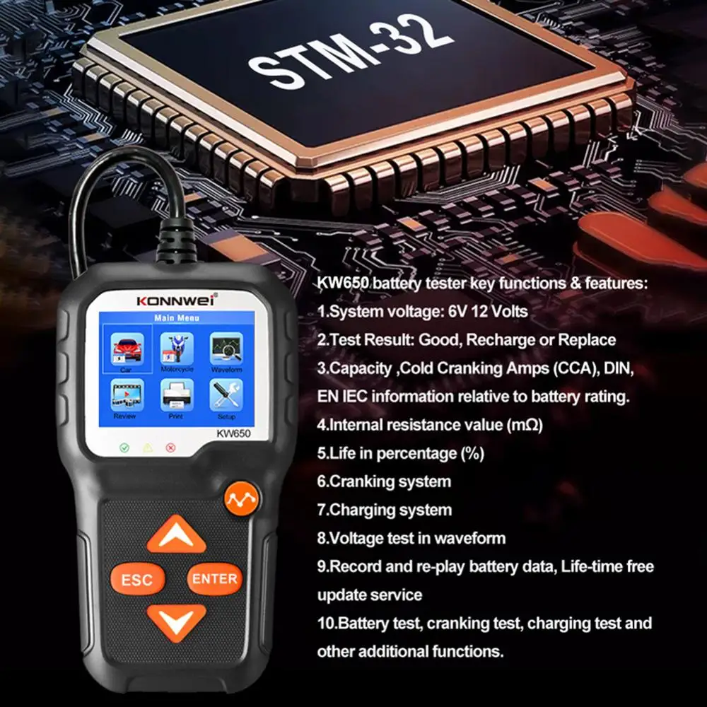 KONNWEI KW650 Car Battery Tester 12V 100 to 2000CCA 12 Volts Battery tools for the Car Quick Cranking Charging Diagnostic Tools
KONNWEI KW650 Car Battery Tester 12V 100 to 2000CCA 12 Volts Battery tools for the Car Quick Cranking Charging Diagnostic Tools