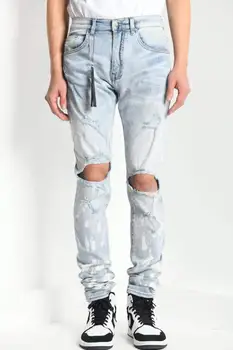 

Men random spot paints splatter distressed slim fit jeans