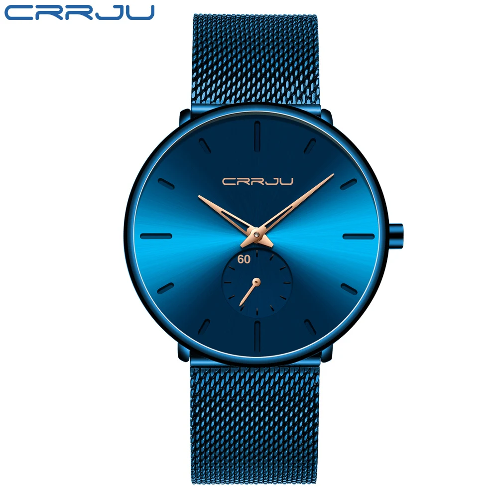 Часы CRRJU мужские Кварцевые водонепроницаемые модные брендовые ультратонкие