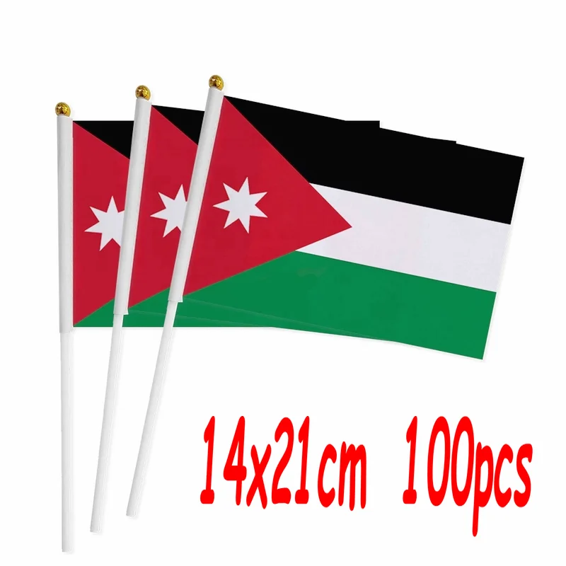 ZXZ 100pcs Jordan hand waving Flag 14*21cm Polyester Double Side Printing Hand with plastic flagpole | Дом и сад