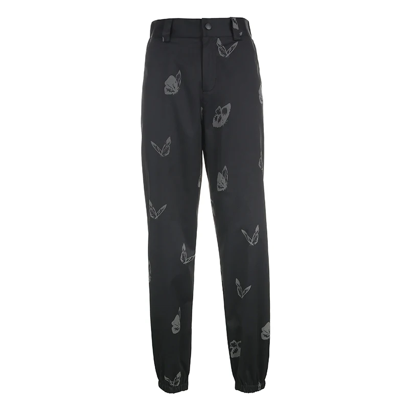 Darlingaga Streetwear Reflective Butterfly Print Two Piece Set Women Tracksuit Summer Cropped Blouse Top and Pants Matching Sets