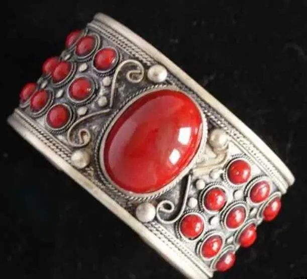 

Jewelry Pearl Bracelet Beautiful Tibet Silver Red Coral Bracelets Cuff Free Shipping