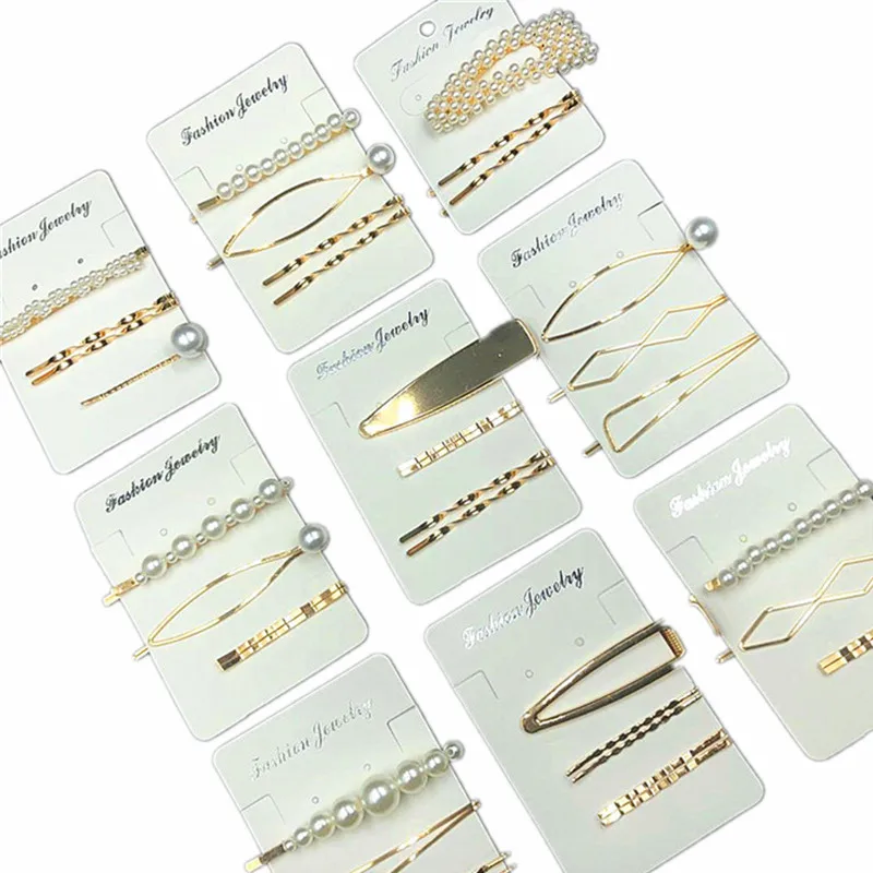 Fashion 1Set Woman Pearl Hairpins Alloy Barrettes Geometric Gold Hair Clip Sweet Headwear Barrettes Headband Hair Accessories