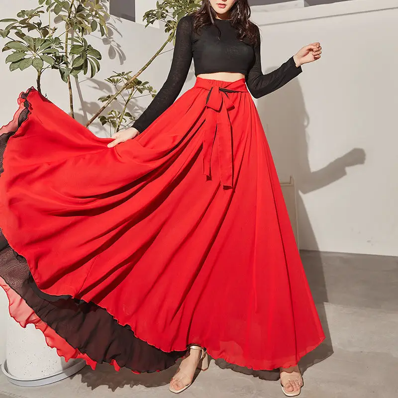 Женская шифоновая юбка для танцев элегантная повседневная длинная с высокой