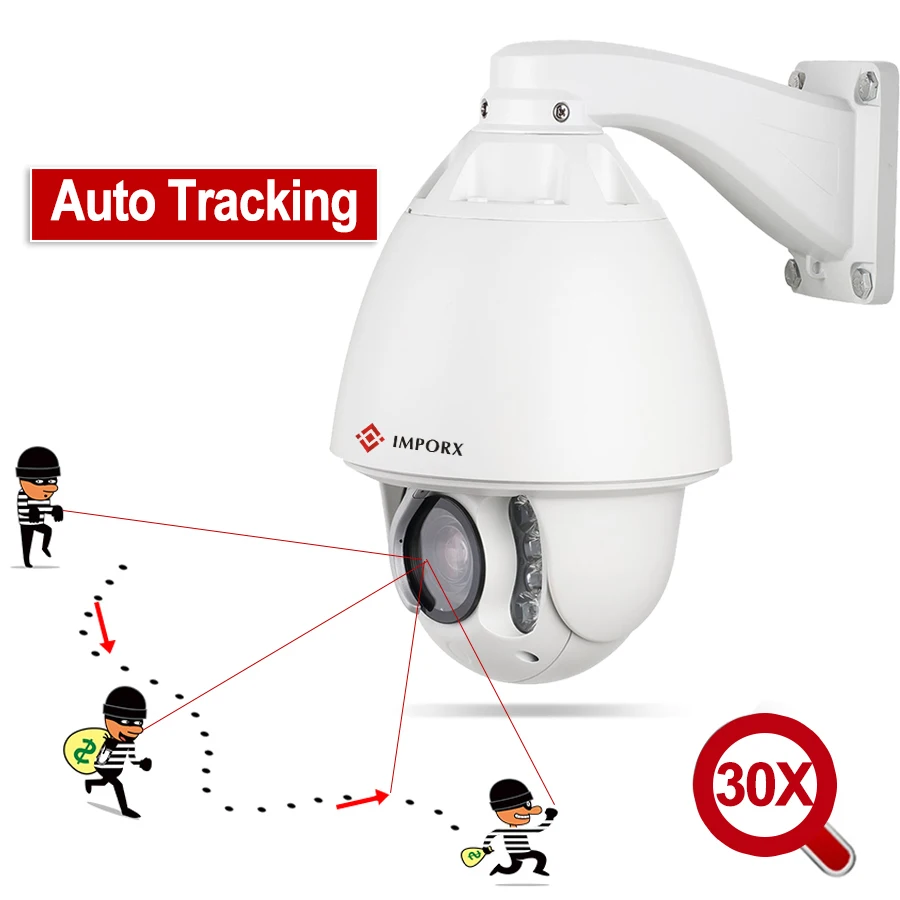 

IMPORX 3MP 30X True Optical Zoom Network Auto Tracking PTZ Camera H.265 P2P ONVIF IR 500M Wiper High Speed Dome IP CCTV Camera