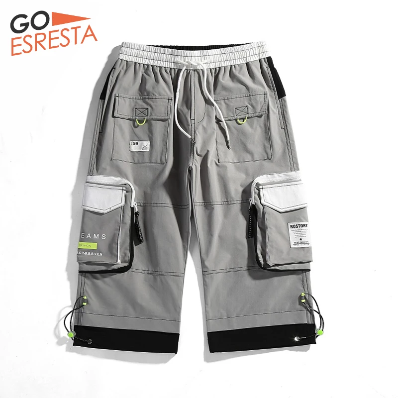 

GOESRESTA 2020 New Tide brand Casual Shorts Men Summer Bermuda Hip Hop Shorts Seven points Gray Loose Cargo Shorts Men