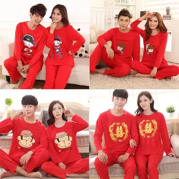 autumn long sleeve newly married cotton Korean cartoon wedding red female original year wedding men's home clothes 
autumn long sleeve newly married cotton Korean cartoon wedding red female original year wedding men's home clothes