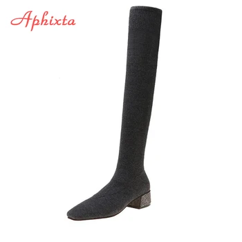 Aphixta Over the Knee Boots Stretch Fabric Square Toe Shoes Women's Boots 4cm Crystals Heel Shoes Casual Gray Long Boots Women
Aphixta Over the Knee Boots Stretch Fabric Square Toe Shoes Women's Boots 4cm Crystals Heel Shoes Casual Gray Long Boots Women