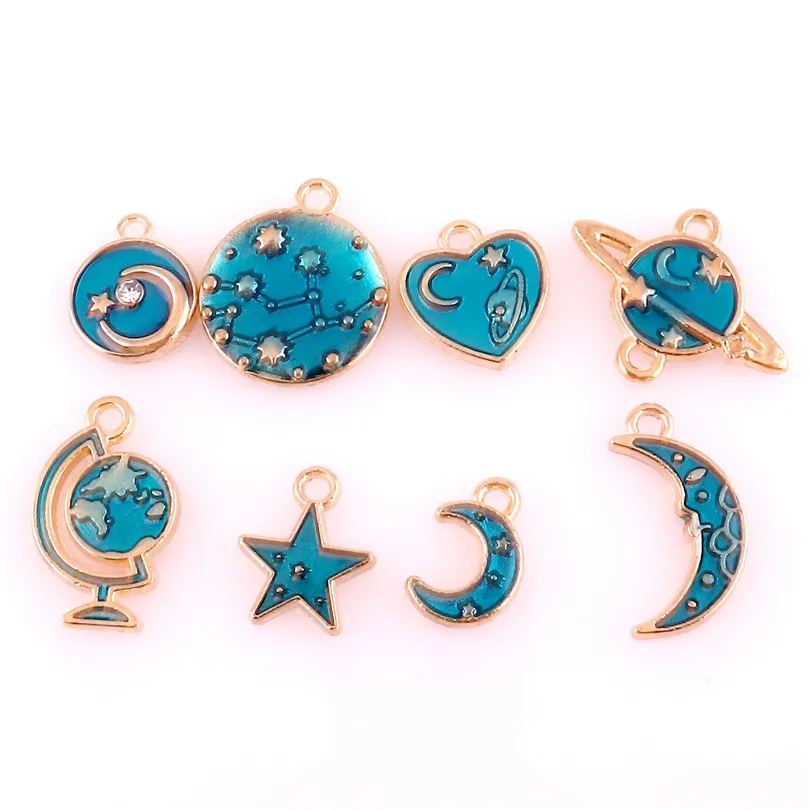 10Pcs/Set DIY Star Moon Enamel Pendant Findings Craft Jewelry Making Charms