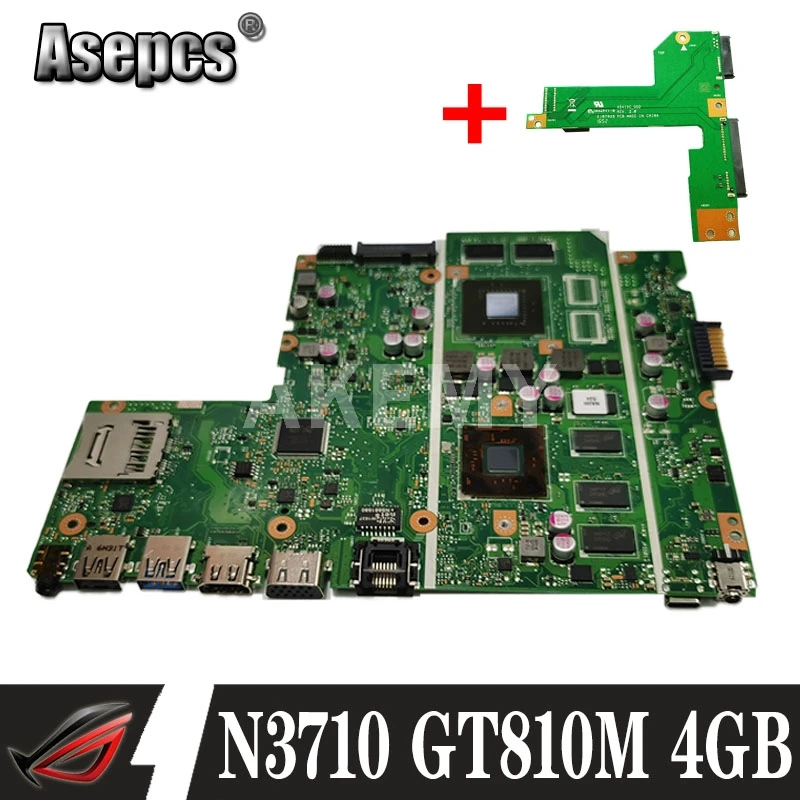 Akemy материнская плата для ноутбука ASUS X541NC X541N оригинальная w/ N3710 CPU GT810M 4 Гб RAM |
