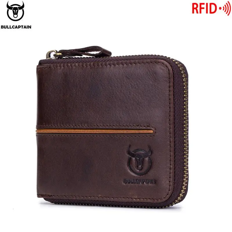 Bullcaptain Ретро RFID молния с Compart мужской кошелек кредитный держатель для карт