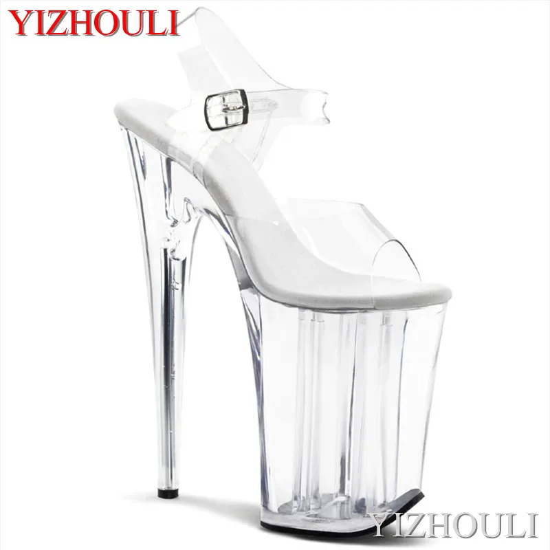 

Crystal pole dancing shoes, 20cm thin cross belt, transparent vamp 8 in ultra high heel sandal, model summer dancing shoes