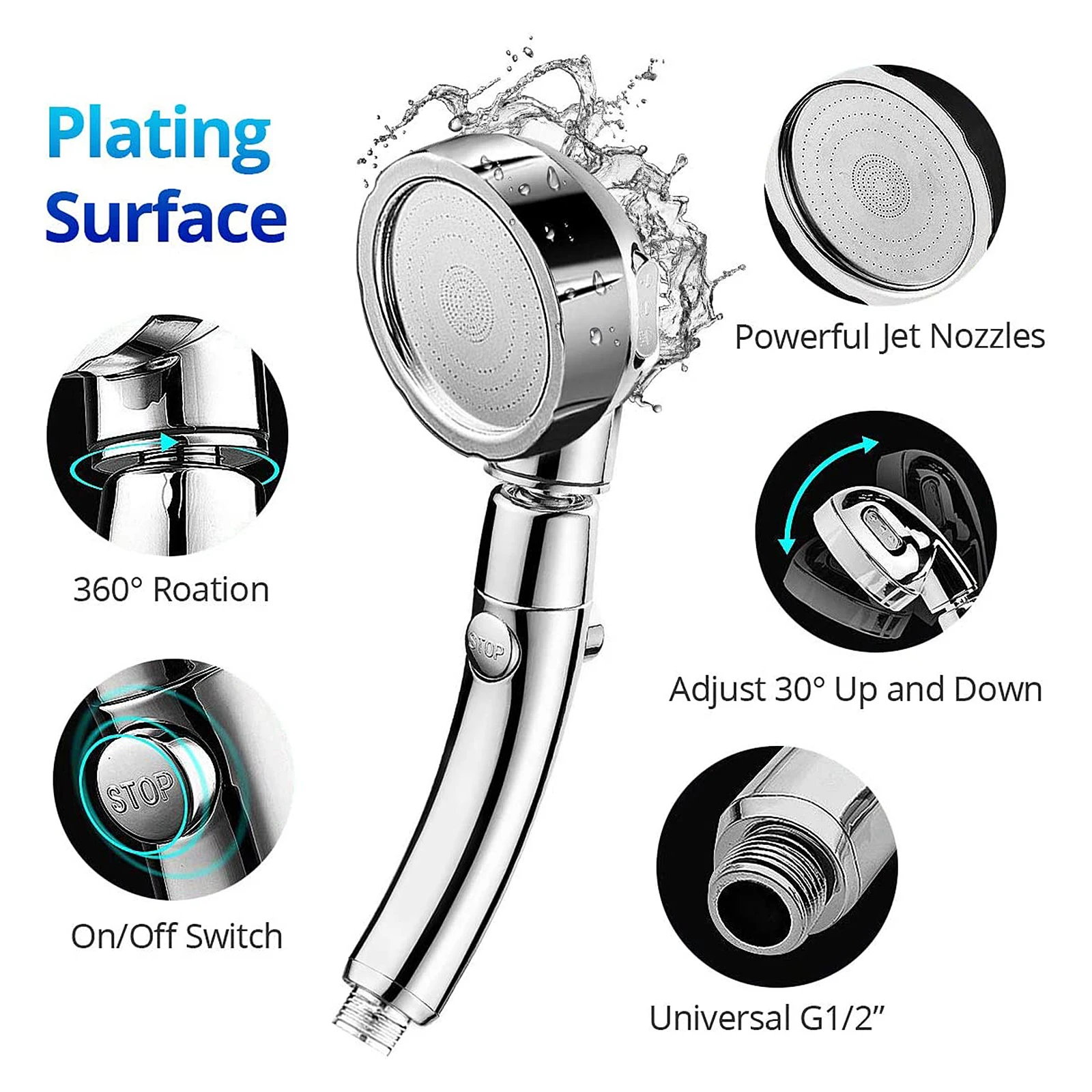 360 degree rotatable 3 Modes shower head with Water Control Button High-pressure water-saving Rain shower watering
360 degree rotatable 3 Modes shower head with Water Control Button High-pressure water-saving Rain shower watering