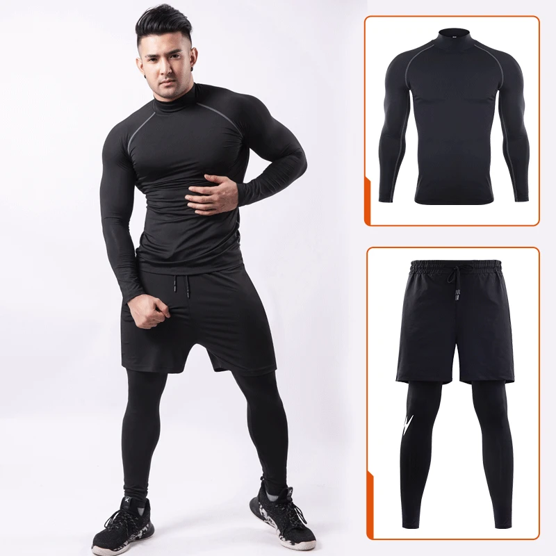 Workout clothes set men's elastic breathable quick-drying turtleneck straitjacket training running exercise twinset
Workout clothes set men's elastic breathable quick-drying turtleneck straitjacket training running exercise twinset