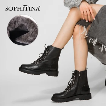 SOPHITINA Ankle Boots High Quality Black Genuine Leather Keep Warm Zipper Comfortable Lace-Up Round Toe Shoes Woman PC492 
SOPHITINA Ankle Boots High Quality Black Genuine Leather Keep Warm Zipper Comfortable Lace-Up Round Toe Shoes Woman PC492
