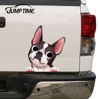 

Jump Time 13cm x 11.1cm Boston Terrier Car Window Sticker Decal Waterproof Vinyl Racing Funny Dog Decals Bumper Car Assessoires