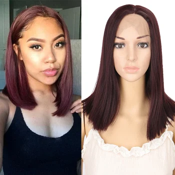 DI FEI dark red hair straight lace front wig synthetic short bob wigs for middle part heat resistant fiber wigs for women
DI FEI dark red hair straight lace front wig synthetic short bob wigs for middle part heat resistant fiber wigs for women