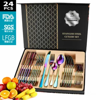 Luxury Dinnerware Set Stainless Steel Rainbow Cutlery Set 24pcs Tableware Gold Fork Spoon Knives Gift Box Cutlery Silverware Set
Luxury Dinnerware Set Stainless Steel Rainbow Cutlery Set 24pcs Tableware Gold Fork Spoon Knives Gift Box Cutlery Silverware Set