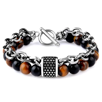 Male Jewelry Natural Stone Stainless Steel Bracelet Tiger eye Men's Bead Bracelet Men 
Male Jewelry Natural Stone Stainless Steel Bracelet Tiger eye Men's Bead Bracelet Men