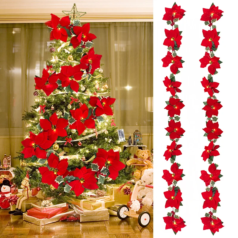 2M Christmas Flower Garland With String Lights Artificial Poinsettia Flowers Wreath For Home Fireplace Decor Xmas Party Ornament
2M Christmas Flower Garland With String Lights Artificial Poinsettia Flowers Wreath For Home Fireplace Decor Xmas Party Ornament