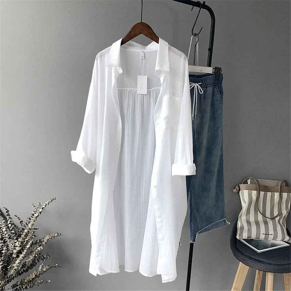 100% Cotton Casual White Long Blouse Women 2018 Spring Women Long Sleeve White Shirts Blouse High quality loose Blouse Tops (1)