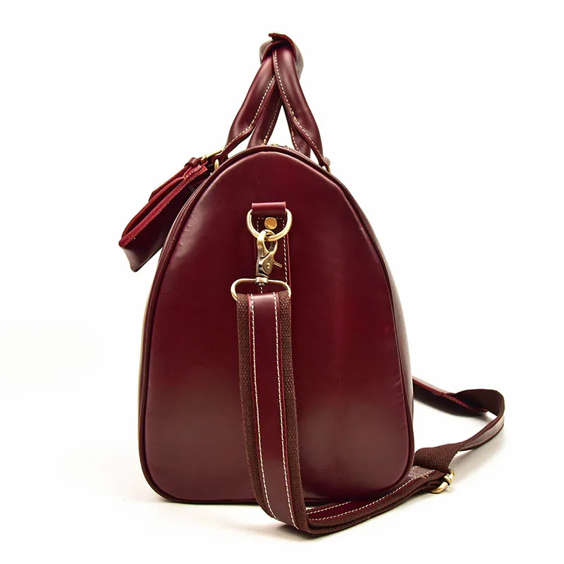 Vintage Wine Red Genuine Leather Travel Duffle Bag