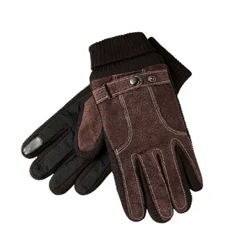 

Mens Winter Faux Leather Touchscreen Texting Driving Gloves Adjustable Elastic Cuff Anti-Slip Palm Thermal Lining Warm Mittens