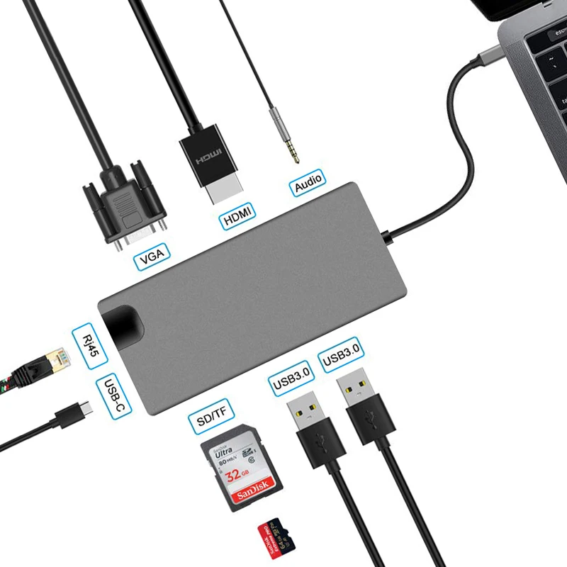 Basix Type C HUB USB-C USB 3 0 Thunderbolt HDMI-совместимый 5 мм аудио RJ45 для MacBook Pro Samsung Galaxy S9 s10USB |