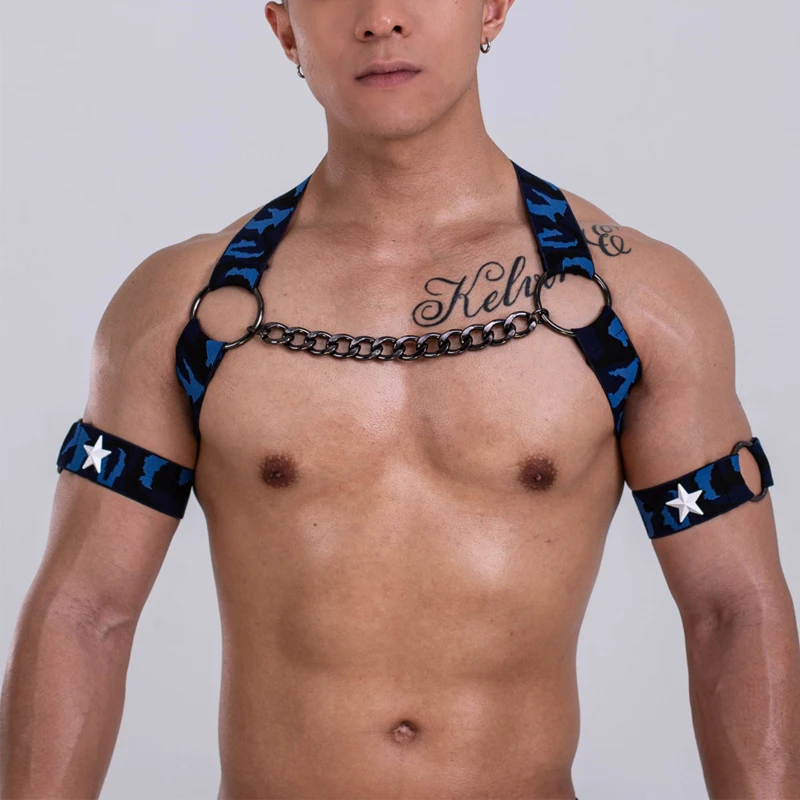 

Sexy Elastic Bandage Men'S Bondage Straps Hollow Chest Straps Chain Nightclub Bar Dj Ds Stage Accessories XS3434