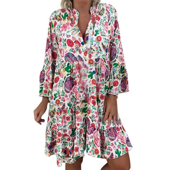 Vintage 5XL Women Summer Dress Ladies Loose Print vestidos Three Quarter Sleeve ruffles Mini beach Dress Sundress dropshipping
Vintage 5XL Women Summer Dress Ladies Loose Print vestidos Three Quarter Sleeve ruffles Mini beach Dress Sundress dropshipping