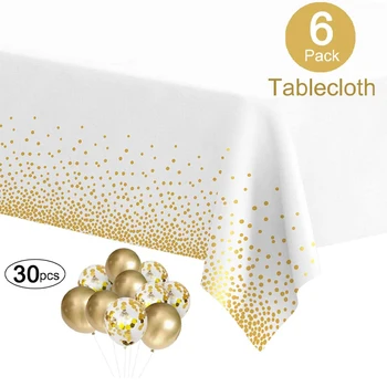 Plastic Tablecloths for Rectangle Tables 6 Pack Disposable Cloths Gold Dot Confetti with 30 Balloons 54" x 108"
Plastic Tablecloths for Rectangle Tables 6 Pack Disposable Cloths Gold Dot Confetti with 30 Balloons 54" x 108"