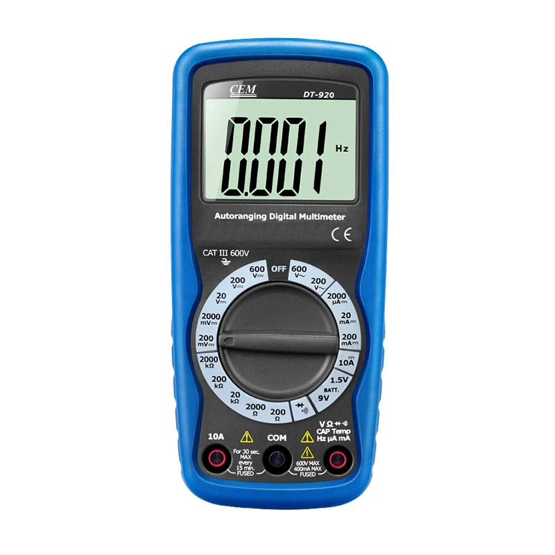 CEM Digital Multimeter 2000 Counts Auto Ranging 600V AC/DC Voltage 2000kΩ Meter LCD Large Screen
CEM Digital Multimeter 2000 Counts Auto Ranging 600V AC/DC Voltage 2000kΩ Meter LCD Large Screen