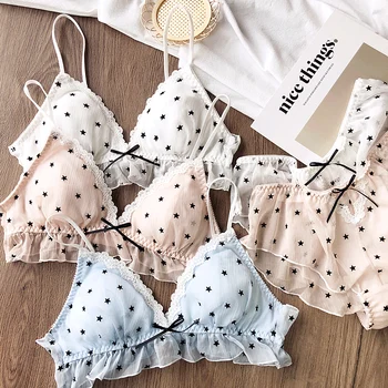 Wriufred Star flocking chiffon bra and panty set wire free triangle cup lingerie sets soft cup bra set girl plus size underwear
Wriufred Star flocking chiffon bra and panty set wire free triangle cup lingerie sets soft cup bra set girl plus size underwear
