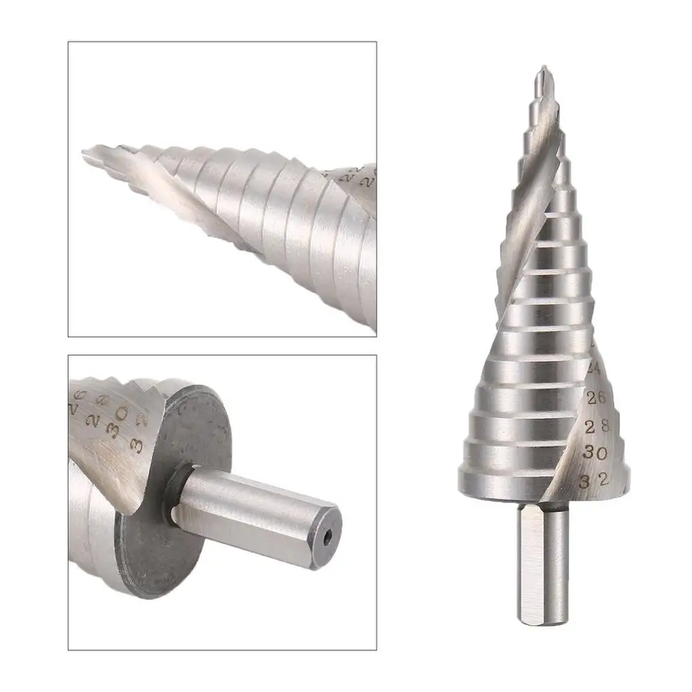 HSS Spiral Grooved Triangle Shank Step Drill Bit Drilling Power Tools for Metal Drill Hole Cutter Step Cone Drill Bit Silver
HSS Spiral Grooved Triangle Shank Step Drill Bit Drilling Power Tools for Metal Drill Hole Cutter Step Cone Drill Bit Silver