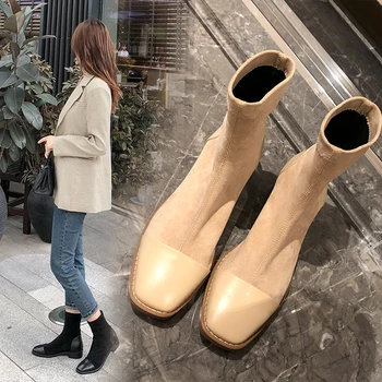 INS HOT Women Ankle Boots Stretch flannel +cowhide outdoor booties Europe and America online celebrity boots women all match
INS HOT Women Ankle Boots Stretch flannel +cowhide outdoor booties Europe and America online celebrity boots women all match