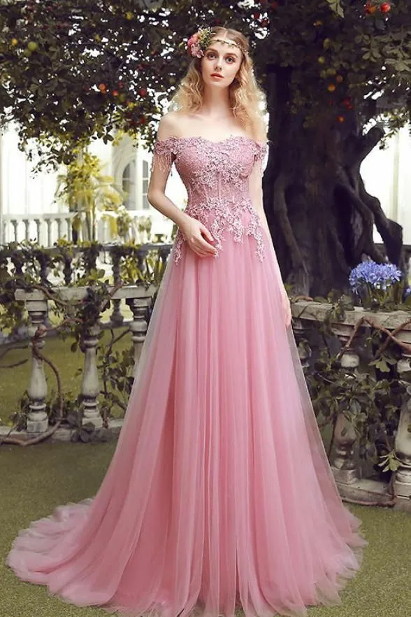 Elegant A-Line Long Beaded Pink Lace Evening Dresses Off Shoulder Floor Length Zipper Back Pleated Formal Party Dress for Women
Elegant A-Line Long Beaded Pink Lace Evening Dresses Off Shoulder Floor Length Zipper Back Pleated Formal Party Dress for Women