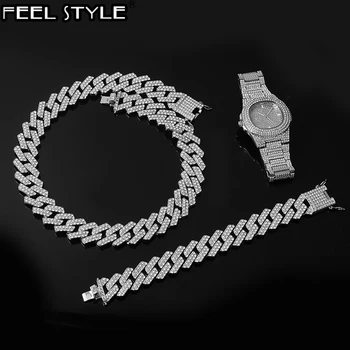 Hip Hop 1Kit 20MM Watch +Necklace +Bracelet Heavy Iced Rhinestones Prong Cuban Chain CZ Bling choker Necklaces For Men Jewelry
Hip Hop 1Kit 20MM Watch +Necklace +Bracelet Heavy Iced Rhinestones Prong Cuban Chain CZ Bling choker Necklaces For Men Jewelry