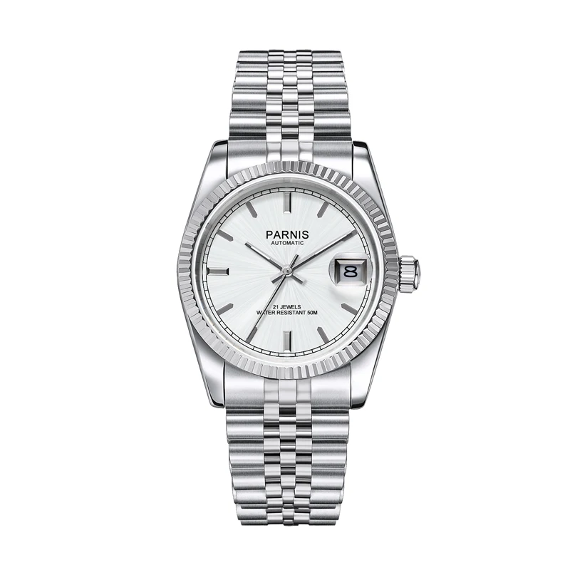 Новинка Parnis 36 мм Серебряный циферблат мужской роскошный бренд часов