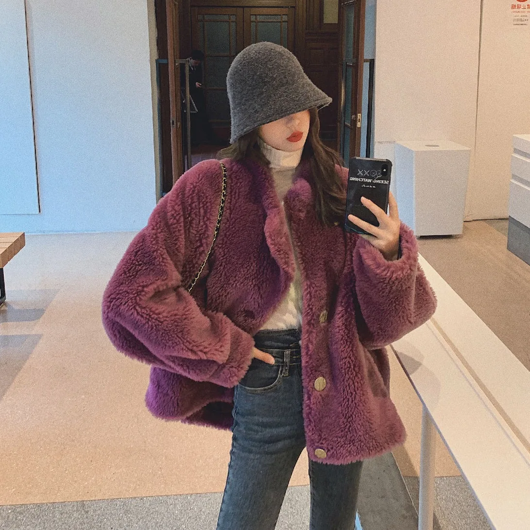 Photo Shoot INS Western Style Purple Sauce Metal Buckle Short-height Loose-Fit Granule Lamb Plush Thick Short Jacket Women's Win
Photo Shoot INS Western Style Purple Sauce Metal Buckle Short-height Loose-Fit Granule Lamb Plush Thick Short Jacket Women's Win